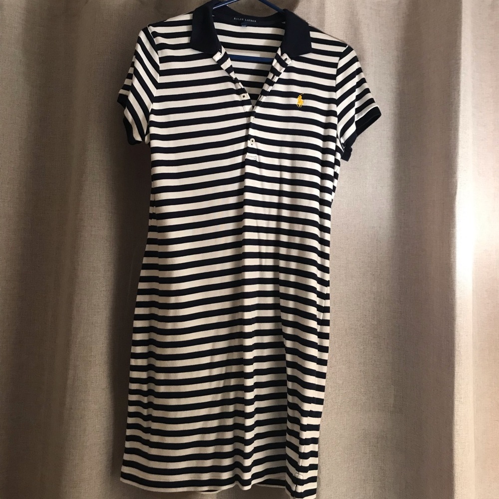 Navy blue stripe polo T-shirt dress